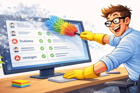 Illustration zum Data Care Summer: hier wird gründlich aufgeräumt in der Adress-Datenbank.